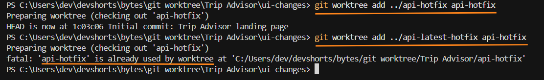 分支已被使用時 Git 會阻擋