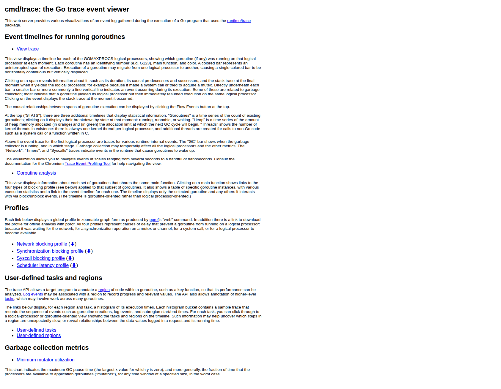 go tool trace 首頁