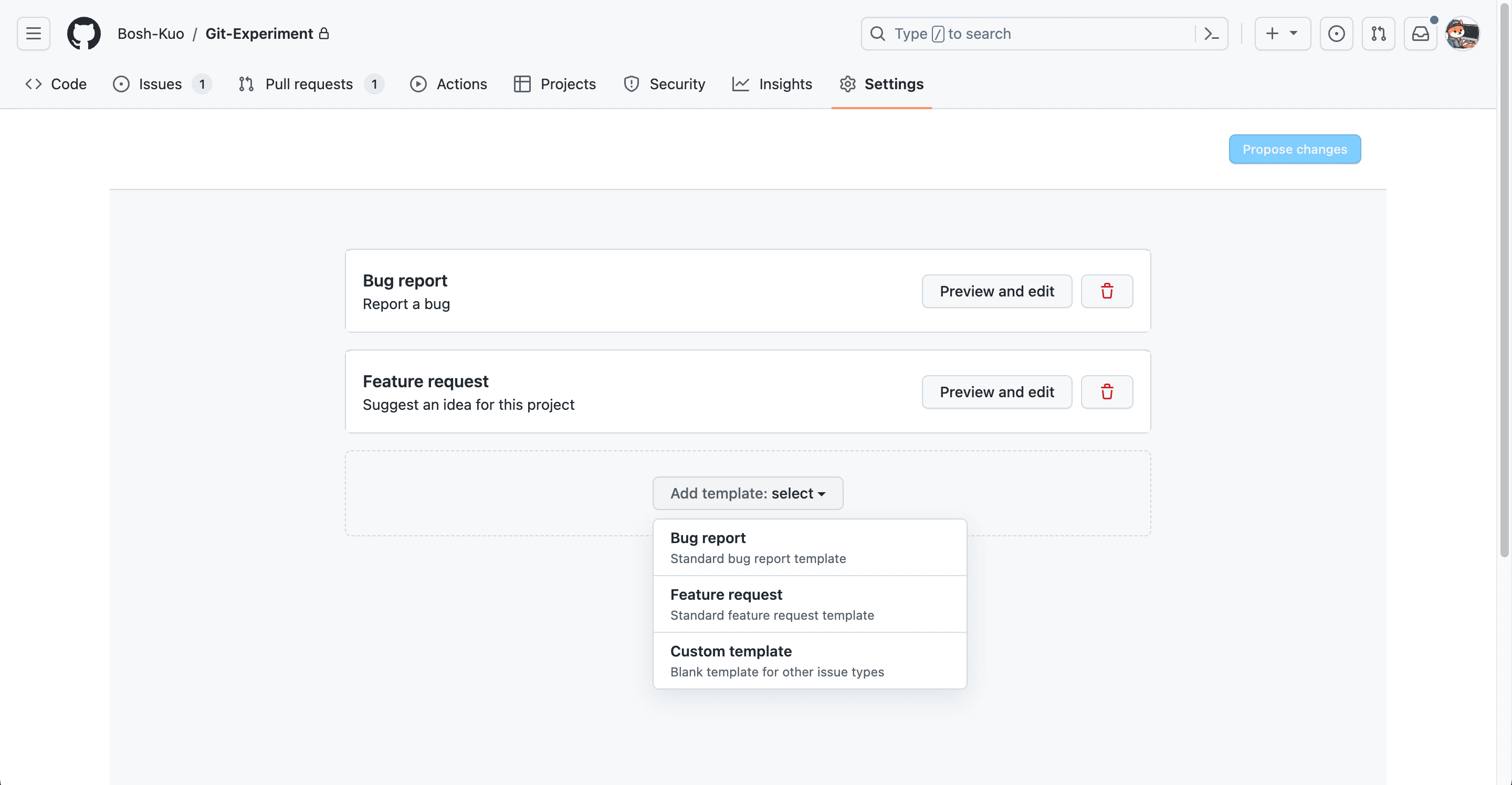 GitHub 介面建立 Issue 模板